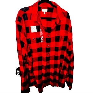 Mens Sonoma 3XLT Red and Blaxk Plaid flannel button down shirt NWT